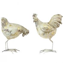 daiktų Dekoratyvinės vištienos White Gold Rooster Hen Vintage L13cm 2vnt