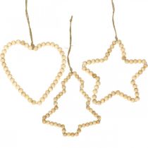 daiktų Dekoratyviniai kalėdiniai mediniai karoliukai širdies žvaigždės eglutė H13cm 6vnt