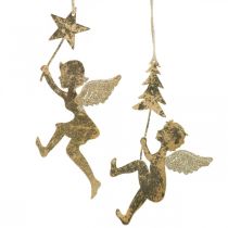 daiktų Angelų pakabukas auksinis, Kalėdų angelo puošmena H20/21,5cm 4vnt