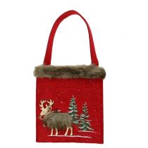 daiktų Kalėdinis krepšys raudonas su kailiuku 15,5cm x 18cm 3vnt