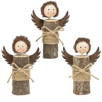 daiktų Angelas su garbanomis medinis papuošimas Kalėdinis natūralus H15cm 3vnt