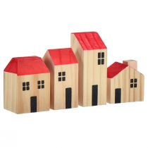 Mediniai namai dekoratyviniai nameliai mediena natūrali raudona 4 vnt