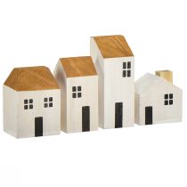 Mediniai namai dekoratyviniai nameliai mediniai baltai ruda 4,5-8cm 4vnt