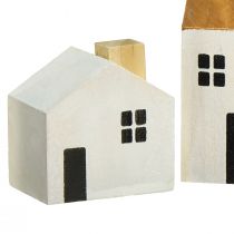 daiktų Mediniai namai dekoratyviniai nameliai mediniai baltai ruda 4,5-8cm 4vnt