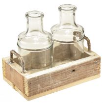 daiktų Mini vazos stiklo dekoratyvinis padėklas medinis vintage 16x10x14cm komplektas