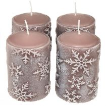 daiktų Stulpinės žvakės rožinės žvakės snaigės 100/65mm 4vnt