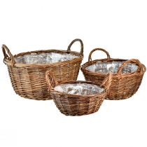 Kaimiškas pintų krepšelių rinkinys su nešimo rankenomis - 3 dydžiai (40cm, 33cm, 26cm) - Daugiafunkcis namams ir sodui - Rinkinys iš 3
