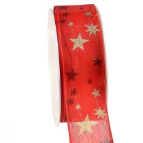 daiktų Kalėdinė juostelė raudona juostelė su žvaigždutėmis vielos kraštas 40mm 15m
