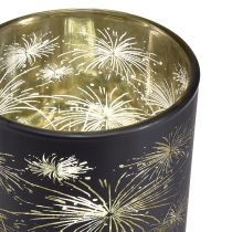 daiktų Elegantiškas stiklinis žibintas su fejerverkų dizainu – juoda ir auksinė, 9 cm – ideali dekoracija šventinėms progoms – 6 vnt.