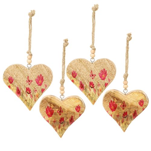 Floristik24 Pakabukas Medinės Širdelės Gėlės Natūrali Rožinė 9,5x9cm 4 vnt