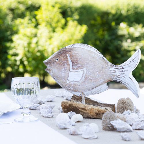 daiktų Dekoratyvinis žuvies medinis stovas ant šaknies jūrinės dekoracijos 27cm