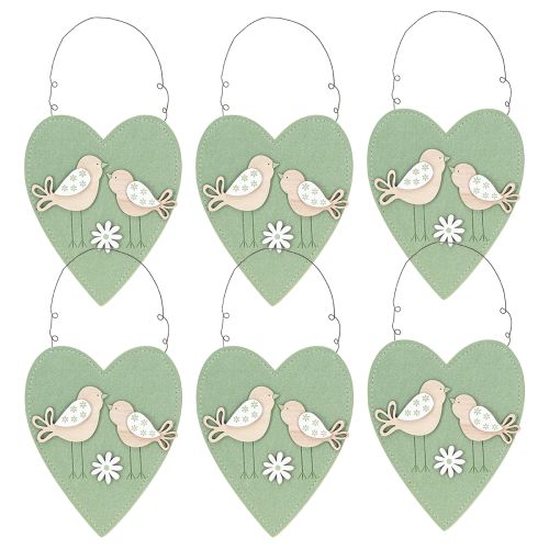 daiktų Veltinio širdelė pakabinamam paukščiui Green Natural 17x21cm 6 vnt