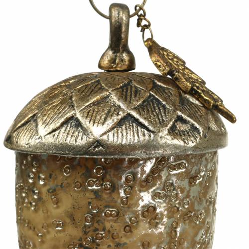 Floristik24 Eglutės papuošimai gilė pakabinti metalinis stiklas auksas 11cm 4vnt