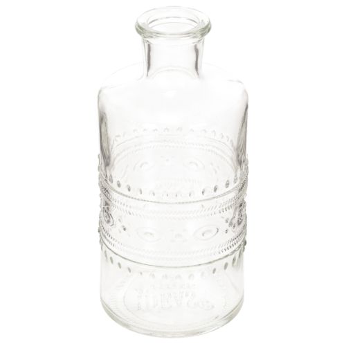 daiktų Stiklinis butelis su raštu, cilindro formos, skaidrus, dekoratyvinė vaza, 15 cm, 6 vnt.