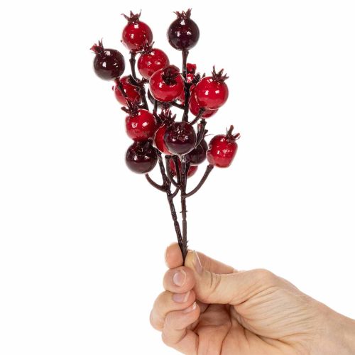 daiktų Dirbtinė granato šakelė su šakotais stiebais kaip vazos puošmena, 19 cm, 4 vnt.