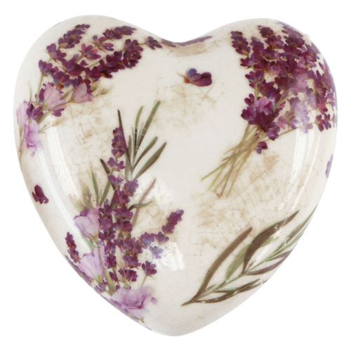 Širdies puošmena keraminė dekoracija levandų vintažinė keramika 10,5cm