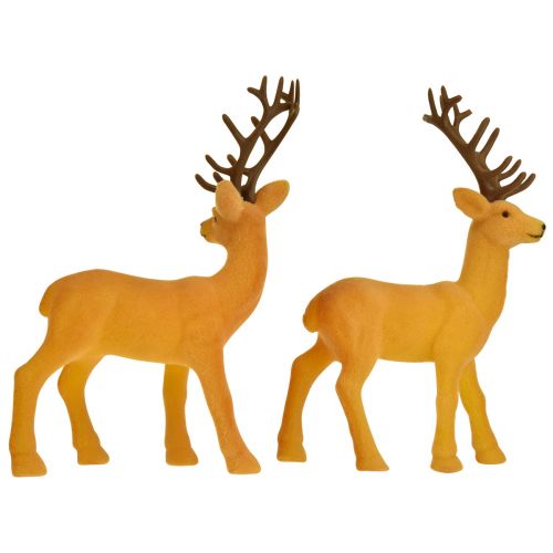 daiktų Deer Deco šiaurės elniai geltonai rudi flokuoti H20,5cm 2 rinkinys