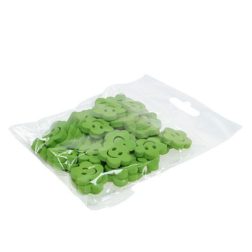 daiktų Medinė gėlė su veidu žalia 2,5cm 48 vnt