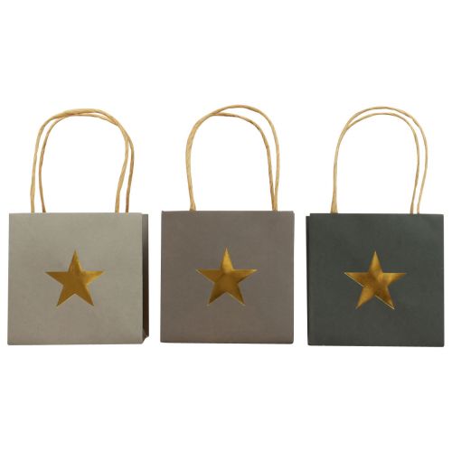 daiktų Popieriniai maišeliai su žvaigždute ir rankena pilkos spalvos asorti 10,5×10,5 cm 9vnt