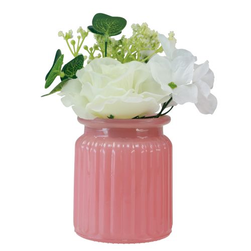 daiktų Dirbtinė rožė stikliniame vazonėlyje rožinė balta H16cm 2vnt