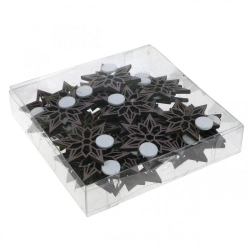 daiktų Dekoratyvinės žvaigždės violetinės medinės žvaigždės snaigės lipnios 4cm mix 36 vnt