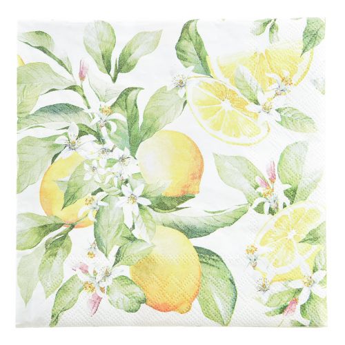 Floristik24 Servetėlės baltos su citrinomis vasaros dekoracija 33x33cm 20vnt