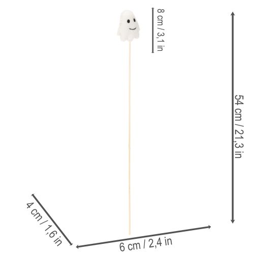 daiktų Vaiduoklių figūrėlės ant medinių pagaliukų, Helovino dekoracijos, 54 cm, 8 dalys