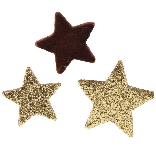 Žvaigždės išsklaidytos dekoracijos mišinys rudos ir auksinės kalėdinės dekoracijos 4cm/5cm 40vnt