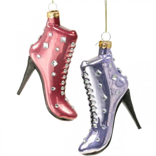 daiktų Eglutės dekoravimo stikliniai batai rožiniai, violetiniai 10,5cm 2vnt
