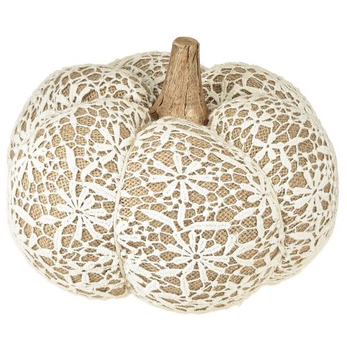 daiktų Audinio moliūgų dekoracija džiuto nėriniai balta/smėlio spalvos vintažinė dekoracija Ø18cm