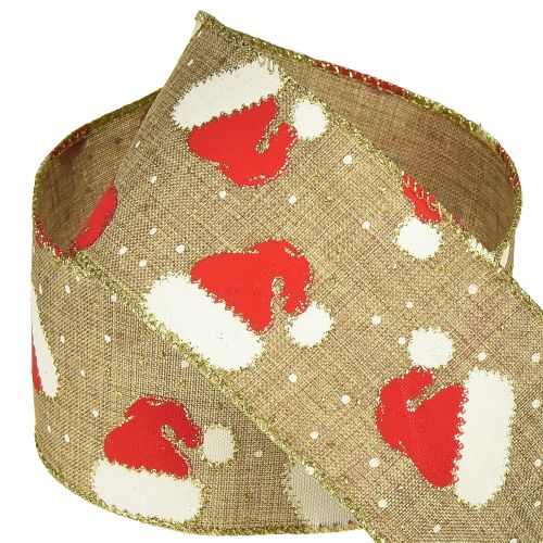 daiktų Kalėdinė juostelė su Kalėdų Senelio kepurėlėmis, ruda, 60 mm, 10 m