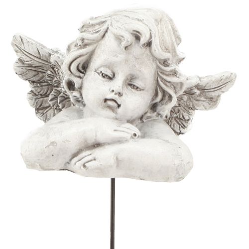 Dekoratyvinis angelas ant pagaliuko dekoratyvinis kapo papuošimas pilka balta H6,5cm 3 vnt