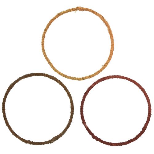 Dekoratyvinis žiedo spalvos žiedas džiuto kilpa geltona ochra ruda Ø20cm 9vnt