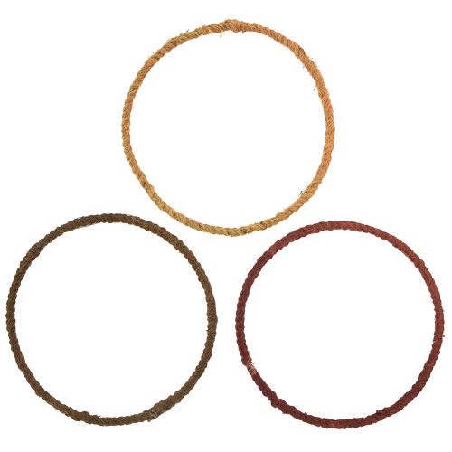 daiktų Dekoratyvinis žiedo spalvos žiedas su džiuto geltona ochros ruda Ø30cm 3vnt
