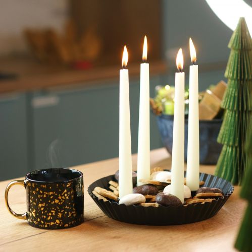 Dizaino metalinės torto formos žvakidės, 2 vnt - juodos, Ø 24 cm - elegantiška stalo puošmena 4 žvakėms