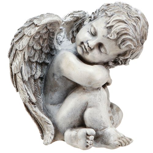 daiktų Angelas sėdi dekoratyvinis figūrinis kapo papuošimas pilkas poliresinas H18cm