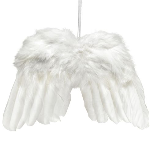 Angelo sparnai iš baltų plunksnų – romantiška kalėdinė dekoracija pakabinimui 25×18cm 3vnt.