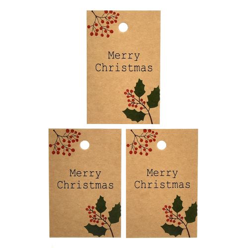 Dovanų etiketės Linksmų Kalėdų popierius natūralus rudas 8,5×5,5cm 20 vnt