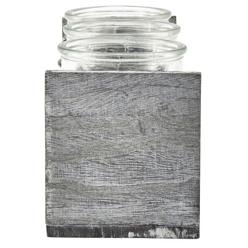 daiktų Kaimiško stiklo taros rinkinys pilkame ir baltame mediniame stove - 27,5x9x11 cm - Universalus laikymo ir dekoratyvus sprendimas