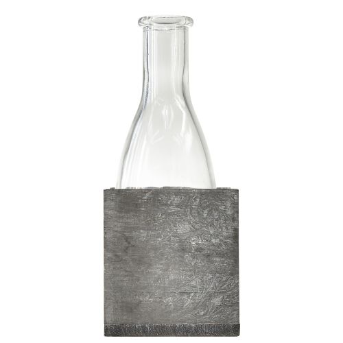 daiktų Stiklinė vaza pilkame mediniame stove, 9,5x8x20cm - Kaimiška dekoracija 4 vnt.