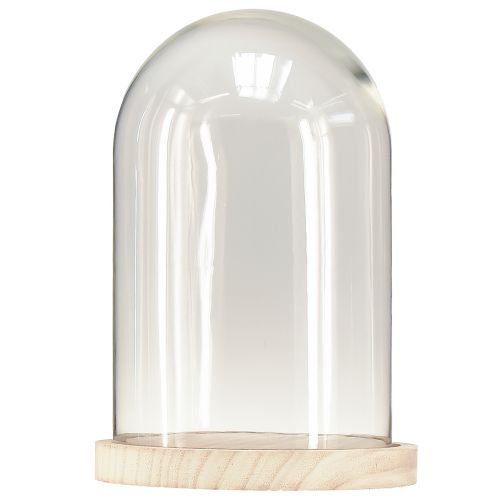 daiktų Stiklinis varpas ovalus medinis pagrindas stiklinis sąramas skaidrus natūralus Ø17cm H24cm