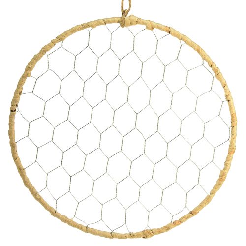 Metalinis dekoratyvinis žiedas pakabinimui Raffia Silver Natural Ø28cm 4vnt