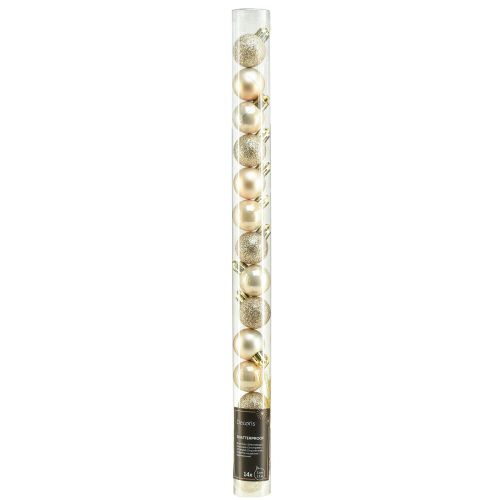 daiktų Mini eglutės kamuoliukai Pearl Golden plastikiniai Ø3cm 14vnt