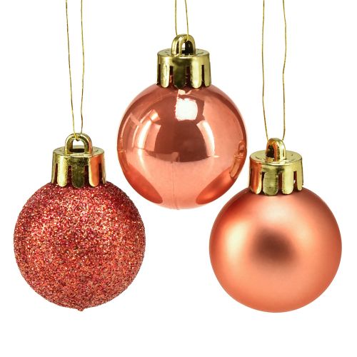 Mini Kalėdų eglutės rutuliai, oranžiniai atsparūs lūžiams Ø3cm 14vnt