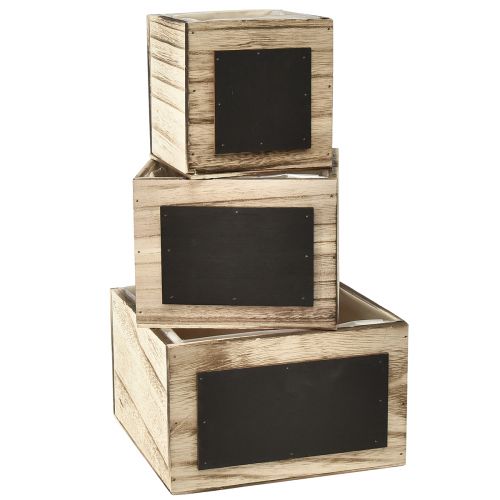 Kaimiškas 3 medinių dėžių rinkinys su lentos paviršiais - natūralus ir juodas, įvairūs dydžiai - universalus organizacinis sprendimas