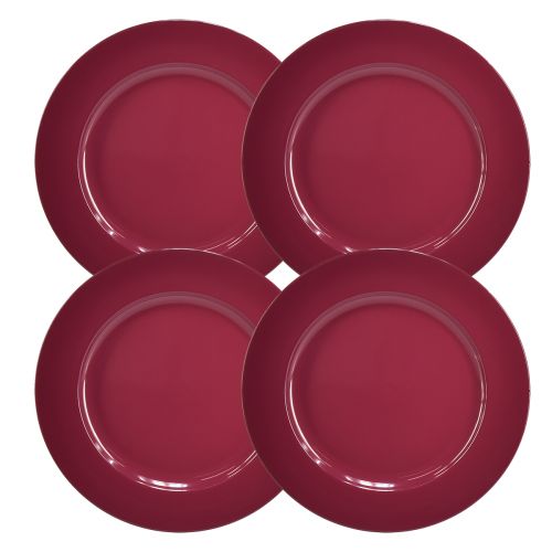 Universalios tamsiai raudonos plastikinės lėkštės 4 vnt - 28 cm, puikiai tinka dekoravimui ir naudojimui lauke