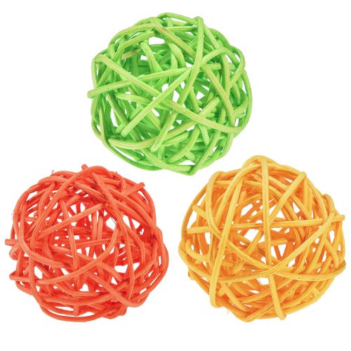 daiktų Rotango kamuoliukai stalo puošmena rotango žalia geltona oranžinė asorti Ø5cm 24vnt