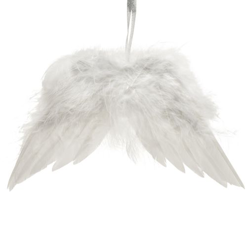 Romantiški angelo sparnai iš baltų plunksnų – kalėdinė dekoracija pakabinimui 20×12cm 6 vnt.