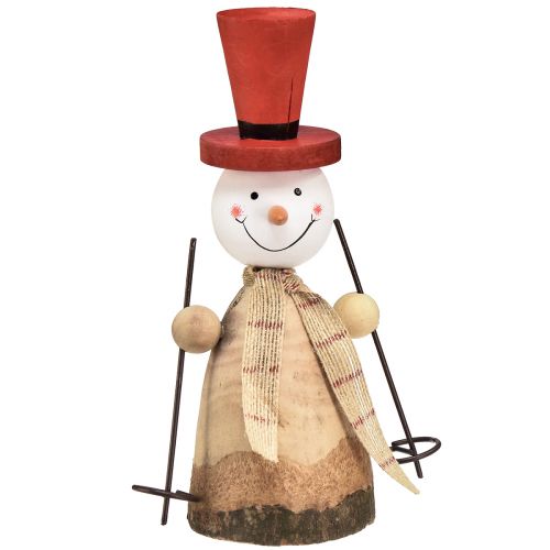 Sniego senis iš medžio dekoratyvinė figūrėlė su kepure raudona natūrali H20,5cm