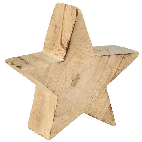 Kaimiška dekoratyvinė žvaigždė pagaminta iš paulownia medienos, 2 vnt - natūralaus dizaino, Ø 15 cm, 6 cm storio - universali medinė apdaila